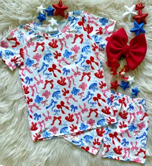1 left! Size 7/8yr ~ Shorts Set ~ RWB Coquette Bows