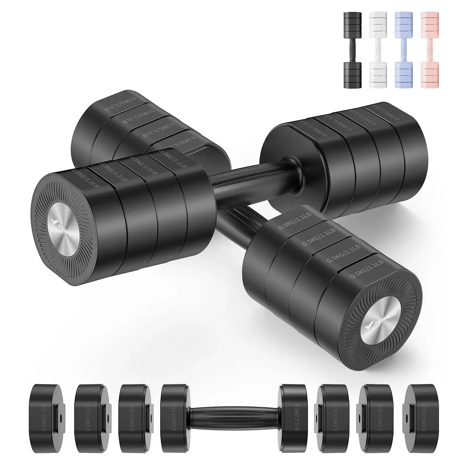 Adjustable Dumbbells for Women at Home | 4-in-1 Set w/ Non-Slip Grip  MERACH