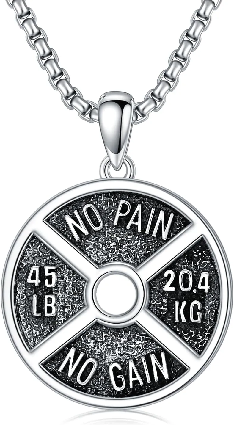 Dumbbell Necklace 925 Sterling Silver Weight Plate Pendant Gym Sports Jewelry Fitness Gifts for Men