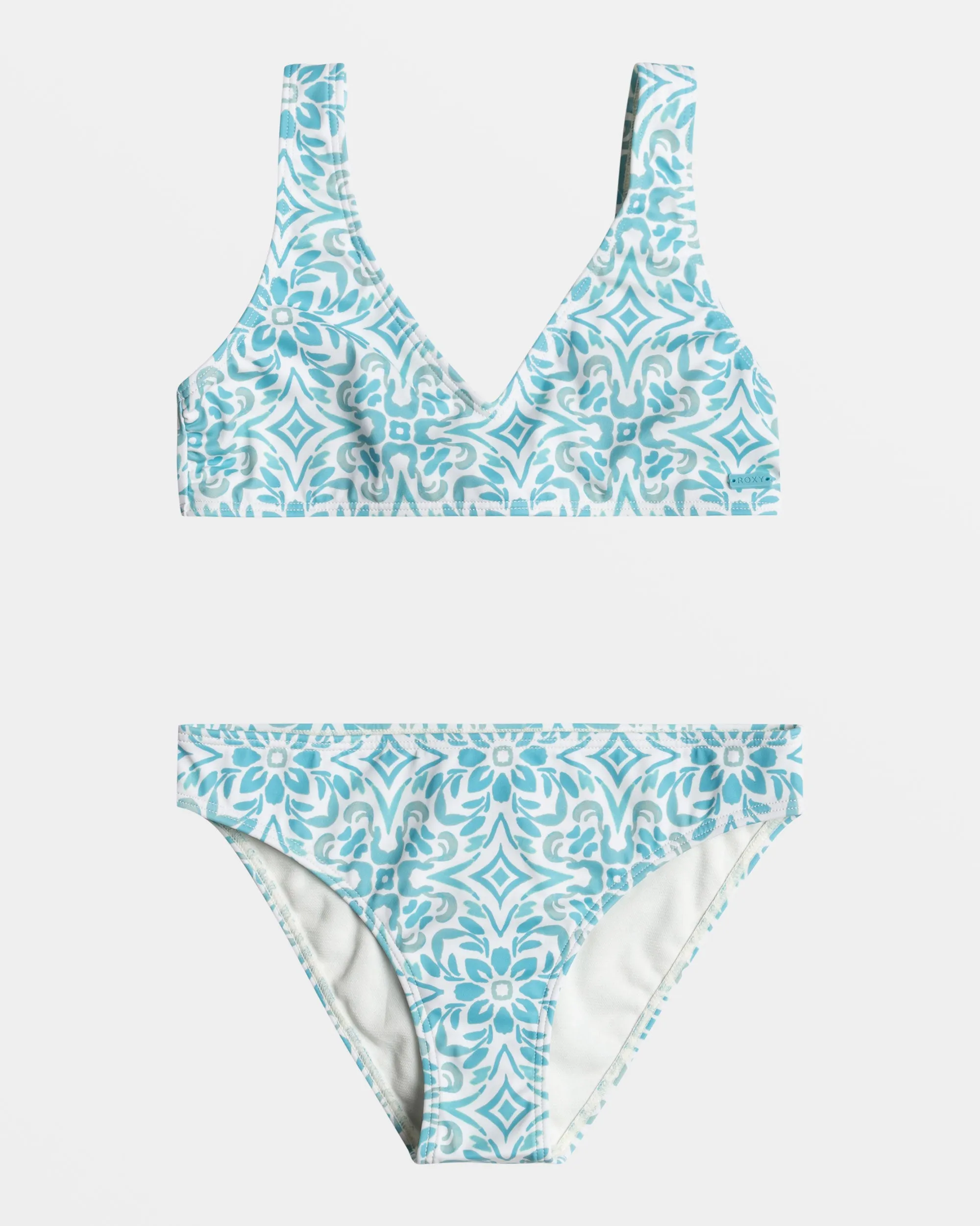 Girls 4-16 Fresco Tile Elongated Triangle Bikini Set - Cloud Dancer Fresco Tile