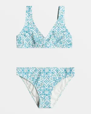 Girls 4-16 Fresco Tile Elongated Triangle Bikini Set - Cloud Dancer Fresco Tile