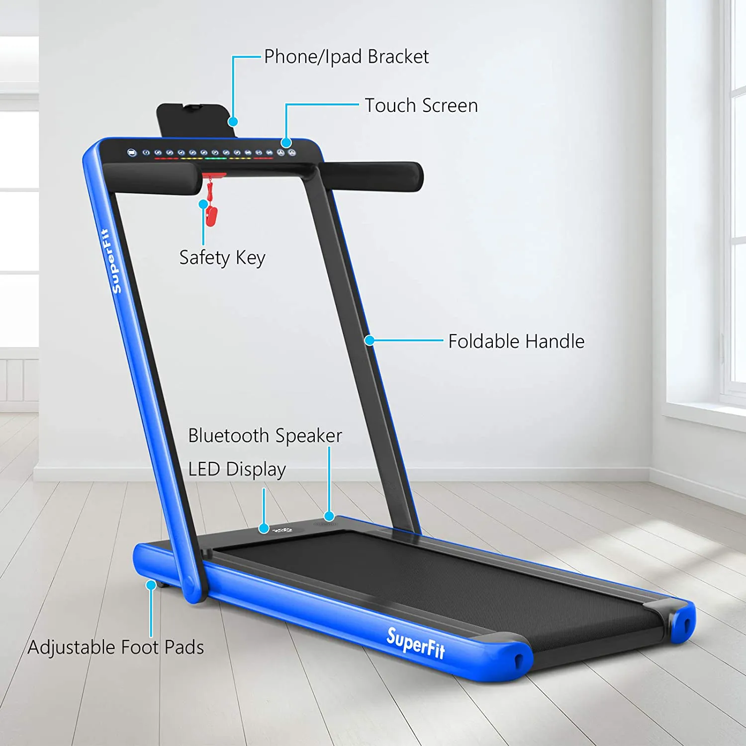 Goplus 2 in 1 Folding Treadmill with Dual Display, 2.25HP Under Desk Electric Pad Treadmill, Installation-Free, Bluetooth Speaker, Remote Control, Walking Jogging Machine for Home/Office Use
