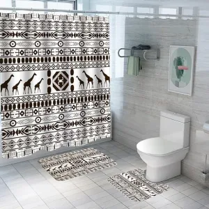 Kuber Industries Shower Curtain & Bathmat Set | Non-Slip Bath mats for Bathroom | Easy-Slide Curtains | Polyester Curtain or Bathmat for Bath Décor | YF211-3T | 12 Pcs Set | Multicolor
