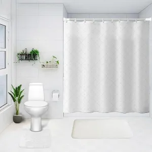 Kuber Industries Shower Curtain & Bathmat Set | Non-Slip Bath mats for Bathroom | Easy-Slide Curtains | Polyester Curtain or Bathmat for Bath Décor | YX0141-3T | 15 Pcs Set | Multicolor