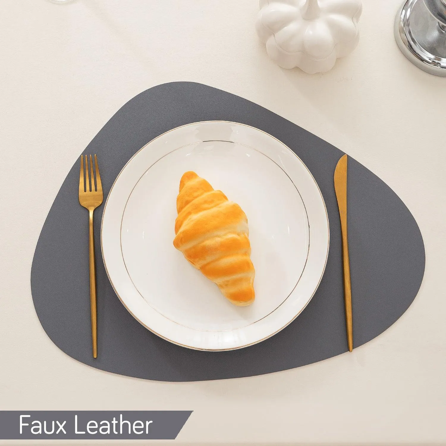 Premium Faux Leather Dining Table Mats, Anchor Grey