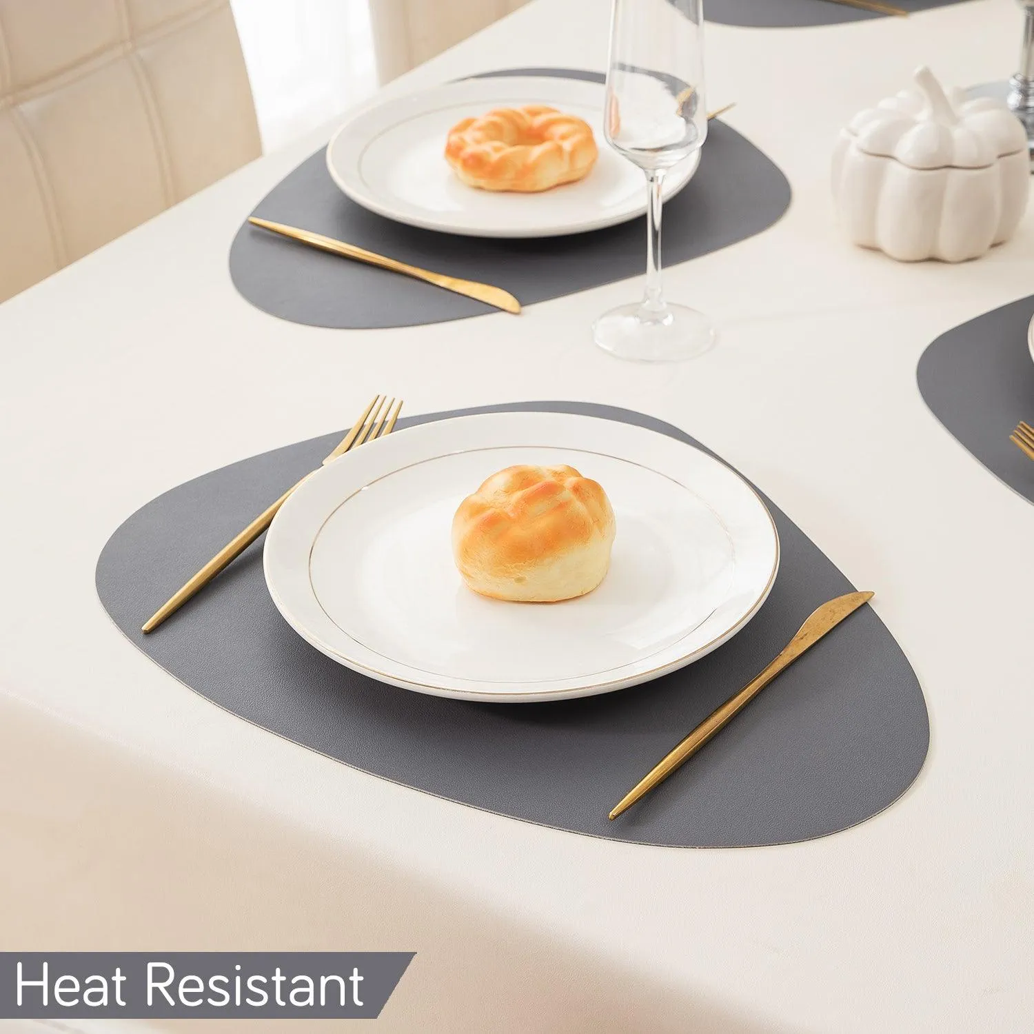 Premium Faux Leather Dining Table Mats, Anchor Grey
