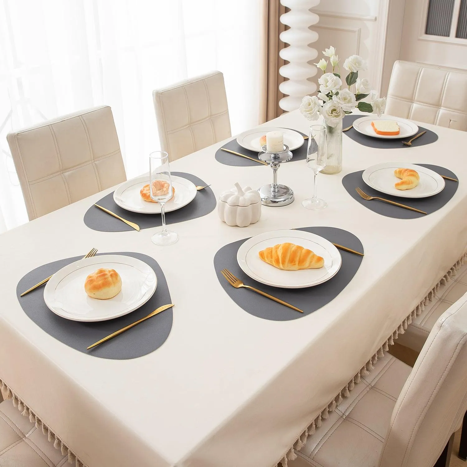 Premium Faux Leather Dining Table Mats, Anchor Grey