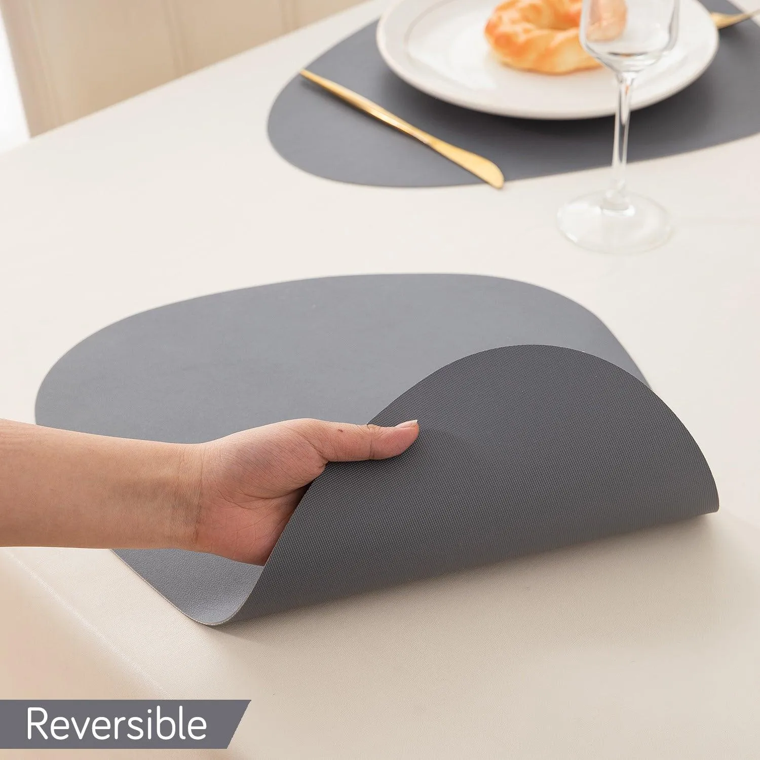 Premium Faux Leather Dining Table Mats, Anchor Grey