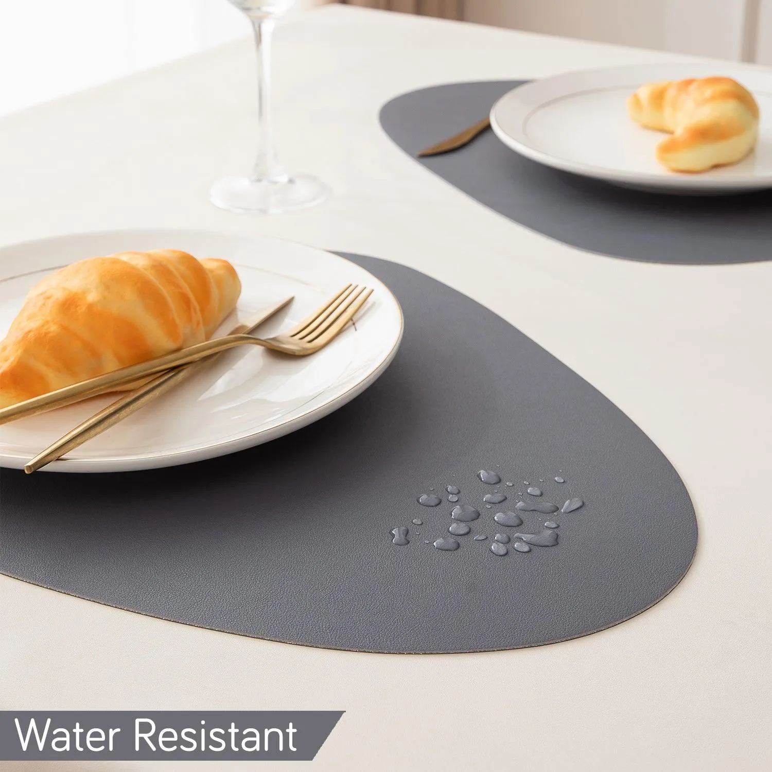 Premium Faux Leather Dining Table Mats, Anchor Grey