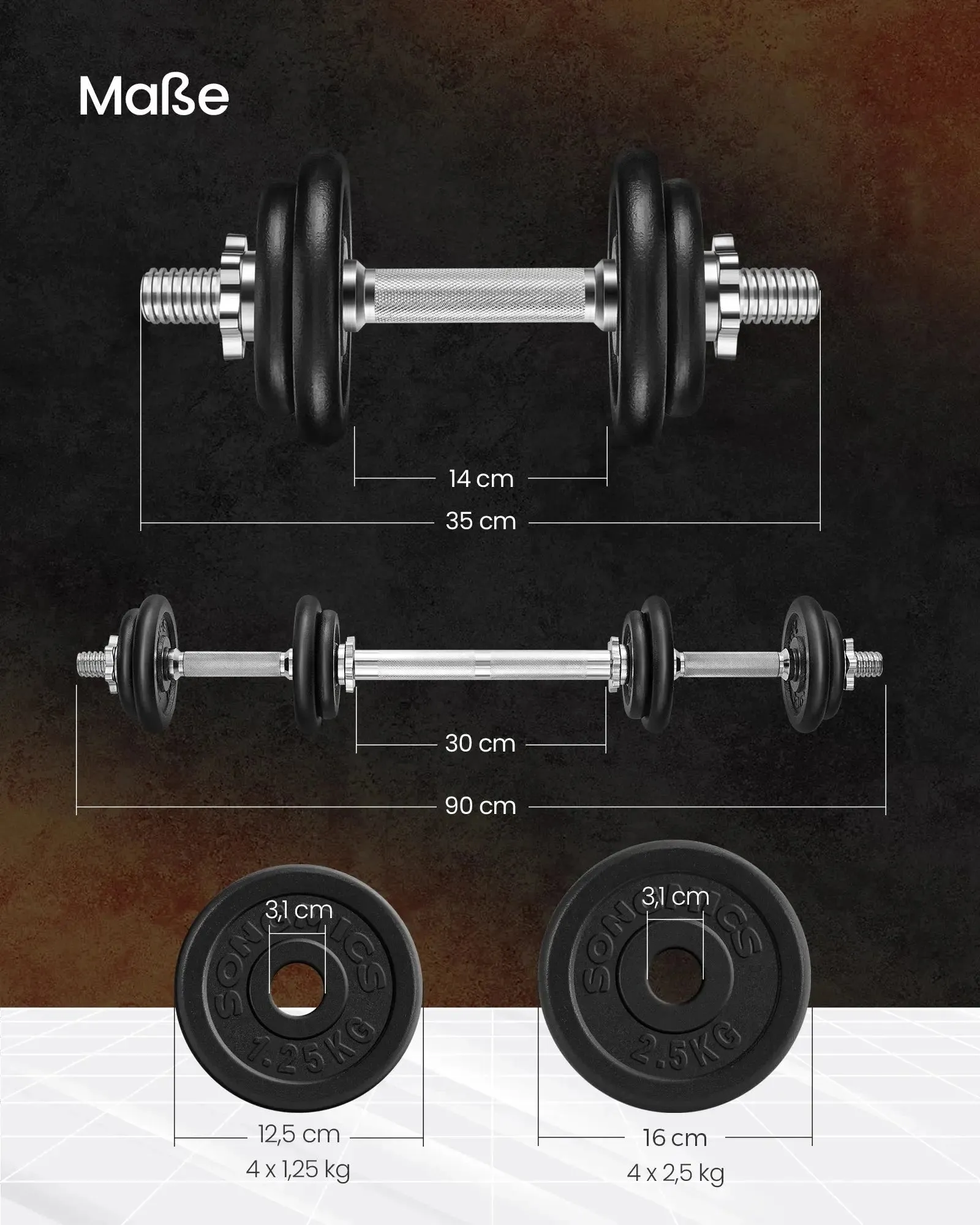 SONGMICS Dumbbell Set Short dumbbells Set 2 Adjustable Weight 20/30 kg