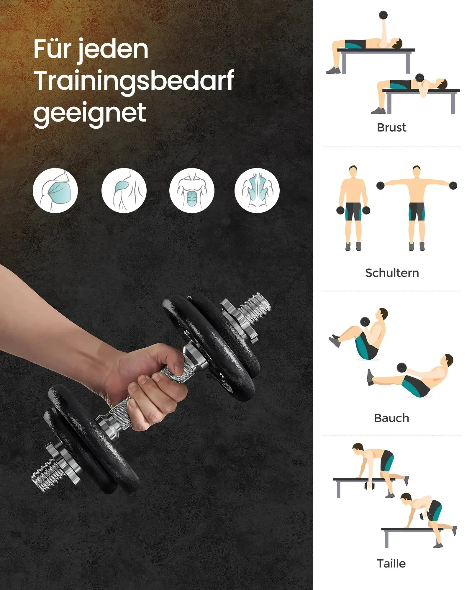 SONGMICS Dumbbell Set Short dumbbells Set 2 Adjustable Weight 20/30 kg