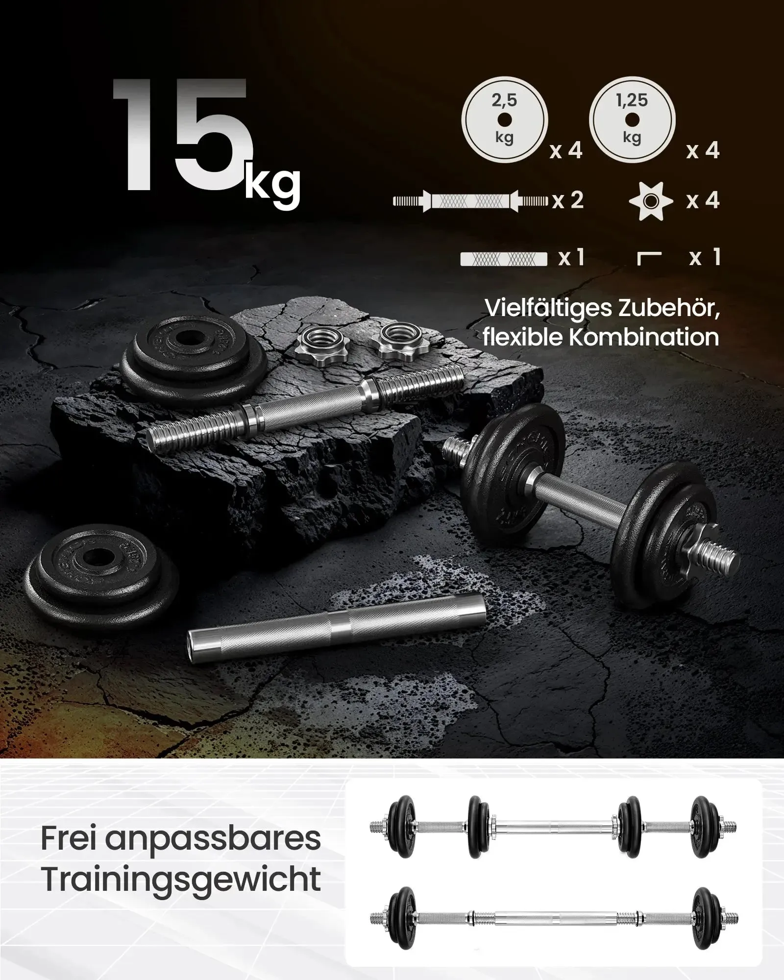 SONGMICS Dumbbell Set Short dumbbells Set 2 Adjustable Weight 20/30 kg