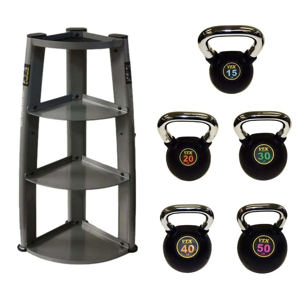 VTX 15 lb to 50 lb 5 piece Club Kettlebell Set with Vertical Rack