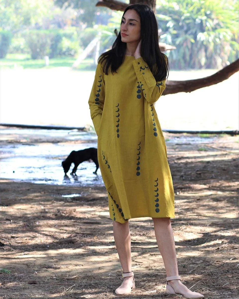 Yellow Eclipes Blockprinted Cotton Dress